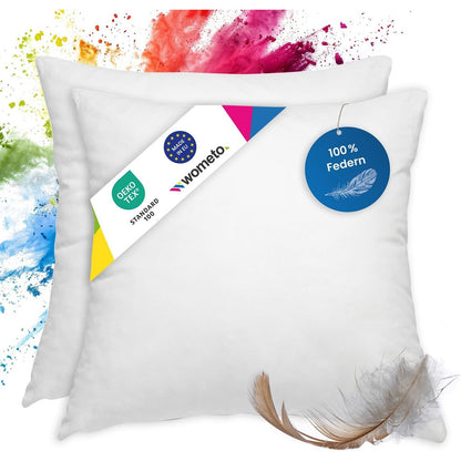241698 - WOMETO Set jastëkësh puplash me 2 pjesë, 100% pupla, 40x40 cm, 300g, Oeko-TEX, mbulesë pambuku, e bardhë