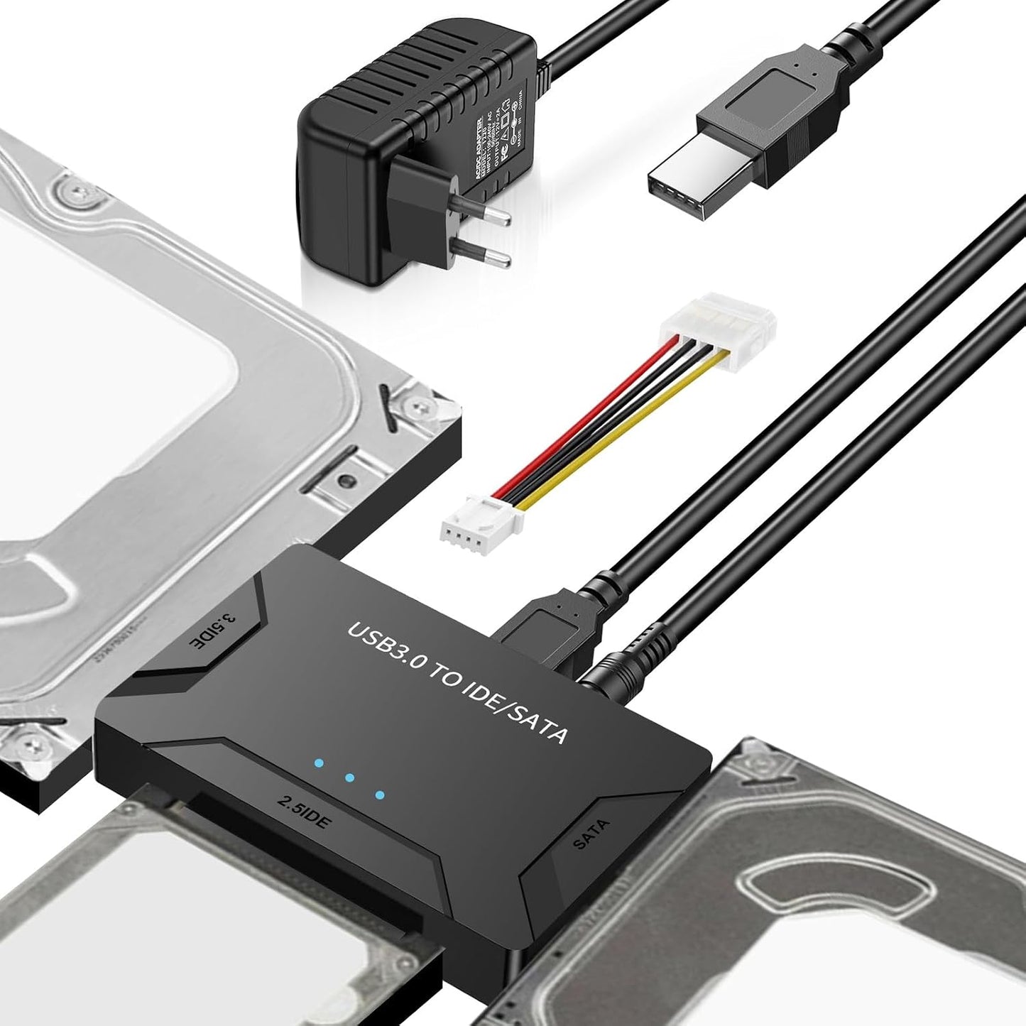 268935 - Adaptues i diskut të ngurtë USB 3.0, 5Gbps për HDD/SSD 2.5"/3.5", konvertues SATA dhe IDE, për Windows 11/10/8/7/XP/Vista, me kabllo USB/furnizim me energji 12V 2A