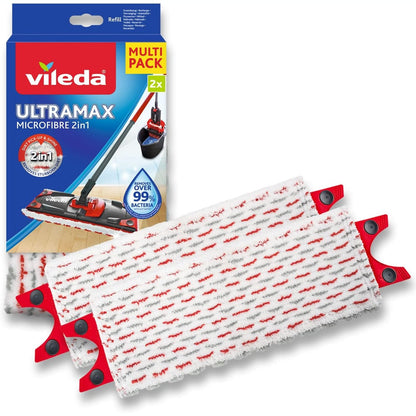 317288 - VILEDA Mbushje UltraMax 2-në-1, Sfungjer inovativ për mop me mikrofibër, Fibra të kuqe dhe gri, për mop të sheshtë UltraMax