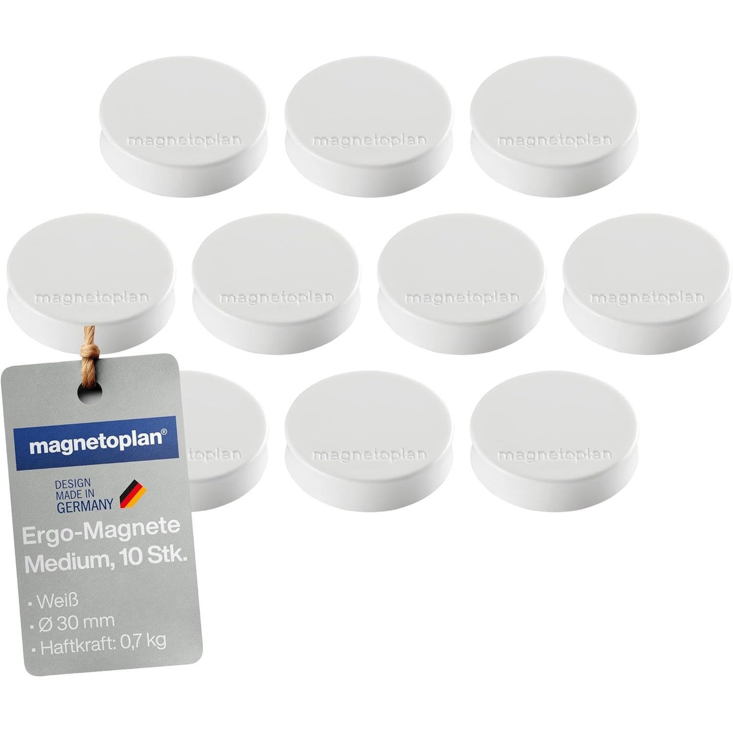 274652 - MAGNETOPLAN Ergo-Magnet me 10 magnetë për tabelë të bardhë, 30 x 8 mm - e bardhë