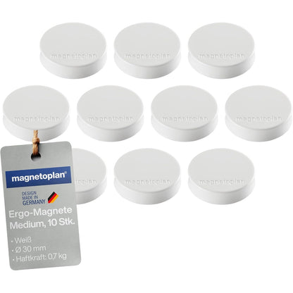 274652 - MAGNETOPLAN Ergo-Magnet me 10 magnetë për tabelë të bardhë, 30 x 8 mm - e bardhë