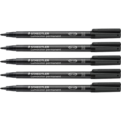 274411 - SHËNUES I PËRHERSHËM STAEDTLER LUMOCOLOR, rezistent ndaj ujit dhe fshirjes në pothuajse të gjitha sipërfaqet, gjerësi mesatare e vijës 1 mm, i rimbushshëm, jetëgjatësi e gjatë, 5 shënues të zinj universalë, 317-9X