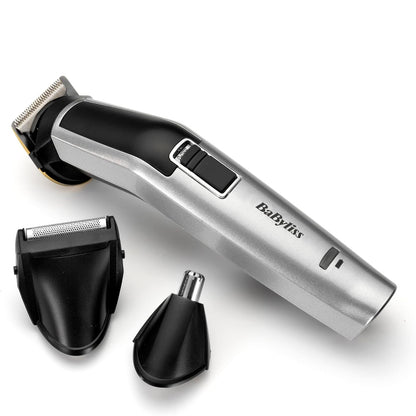 296800 - BABYLISS Makinë prerëse 8-në-1 MT726E për trup, mjekër, hundë, vetulla dhe veshë, pa tel, tehe çeliku inox të veshura me titanium, jetëgjatësi baterie 60 minuta, çantë udhëtimi, argjendi