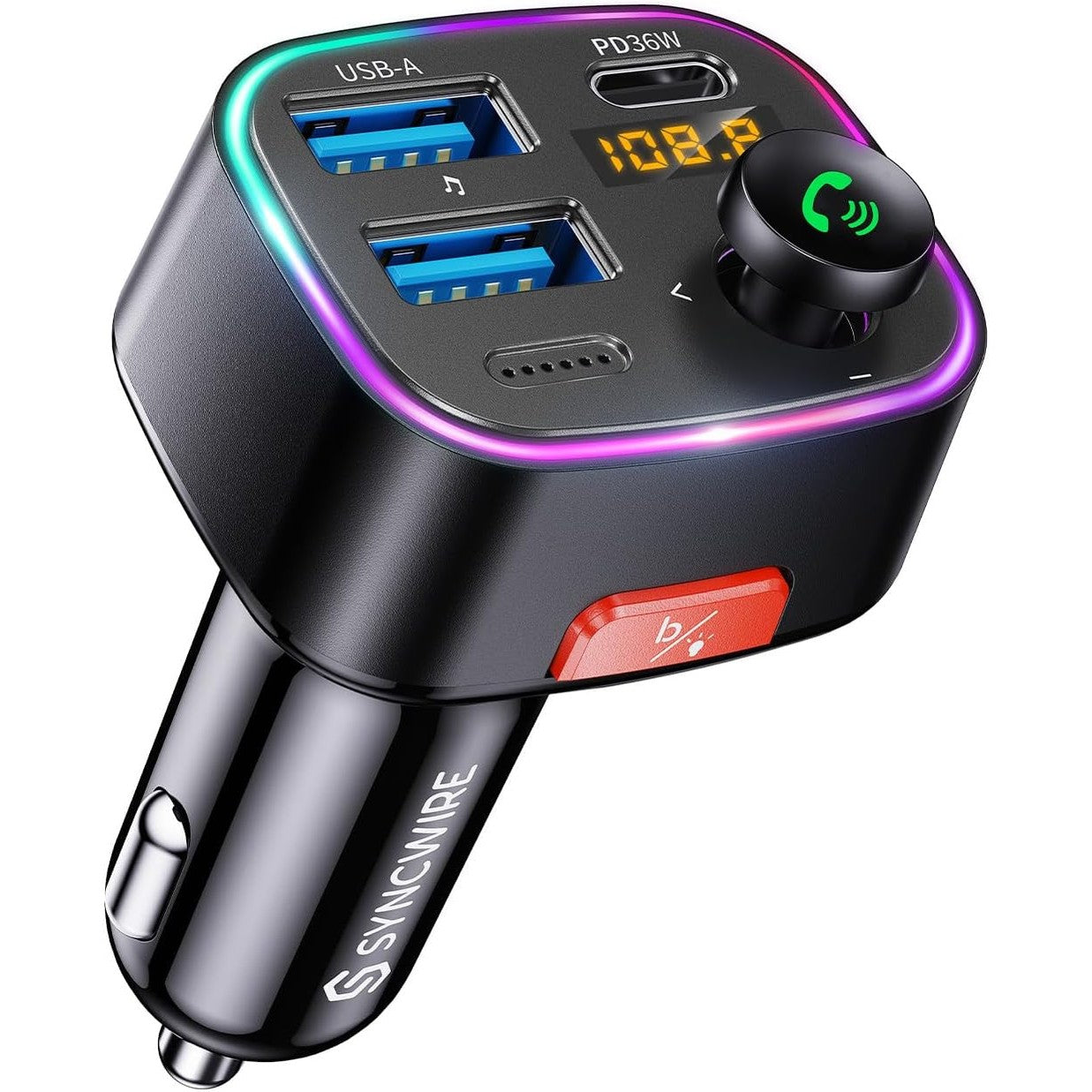273426 - SYNCWIRE Transmetues FM për Makinë Bluetooth 5.4 48W (PD 36W & 12W), Adaptor Bluetooth me Çelës Drite, Zë HiFi Bass, Karikim i Shpejtë, pa Duar