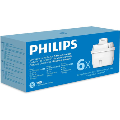 196268 - PHILIPS Fishekë Filtri Uji 'Taste+', Pako me 6 Copë, Zvogëlon Mikroplastikën, Klorin, Gëlqeren, Metalet e Rënda, i Pajtueshëm me Brita*