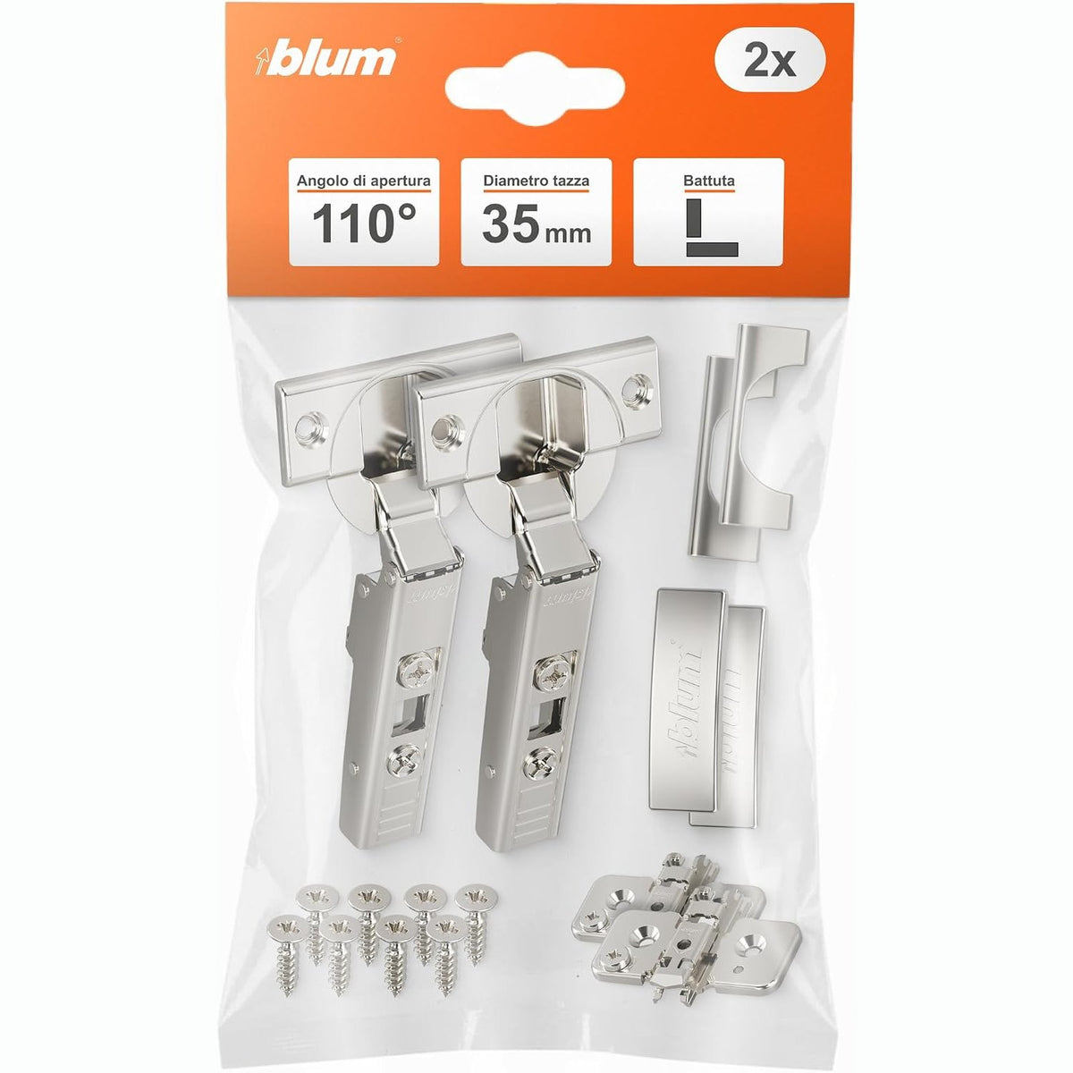 335468 - BLUM Menteshe 2x CLIP sipër me filxhan, ndalues këndi 35 mm, pa mbyllje të butë, e veshur me nikel