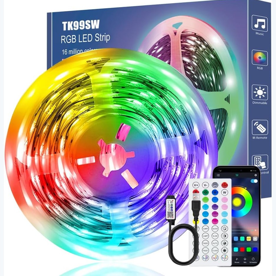 186398 - DRENGAJ Drita me Shirit LED 8M, Drita Dekorative RGB me Errësim dhe Telekomandë/Aplikacion, 64 Modalitete Skenash dhe Sinkronizim Muzikor për Festa, Shtëpi dhe Dhoma Ndenjëse