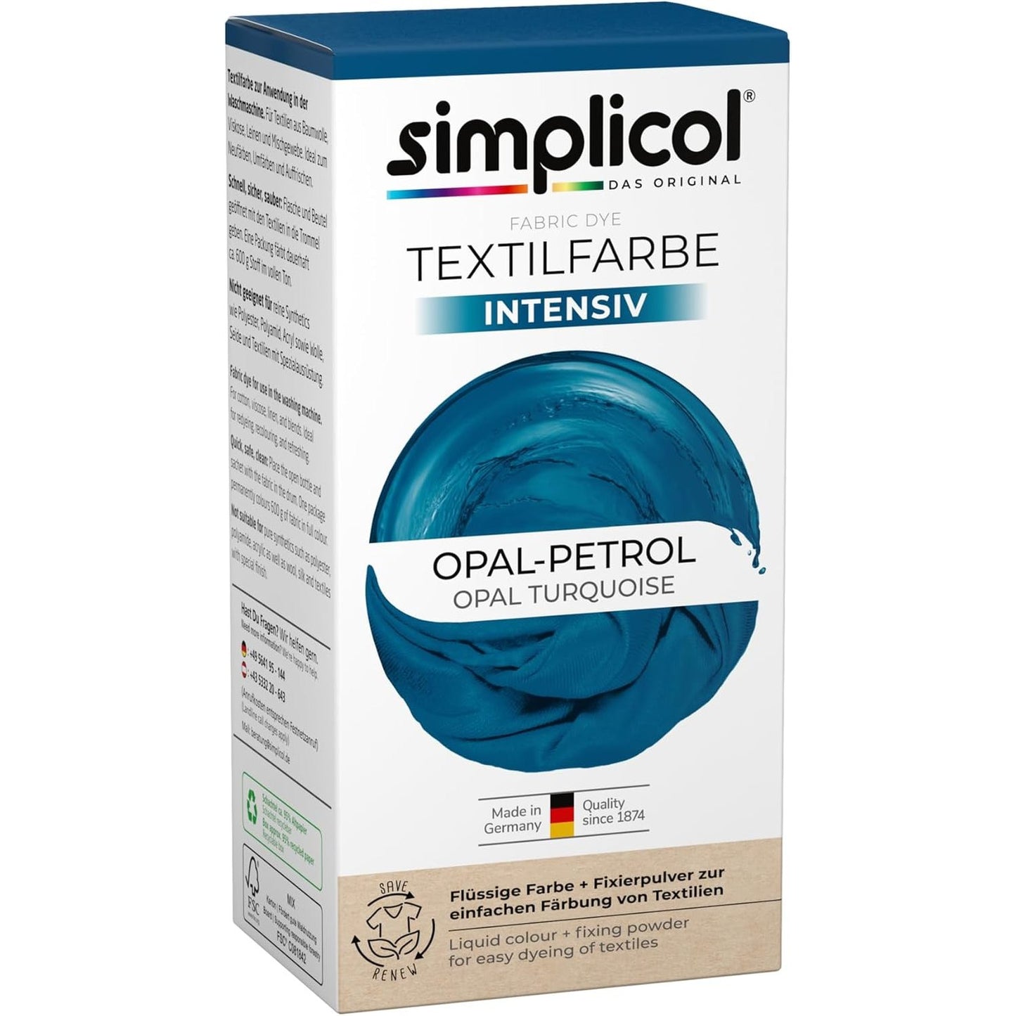 225074 - Ngjyrues tekstili intensiv Opal Petrol simplicol, ngjyrosje e lehtë në lavatriçe, 1 pako