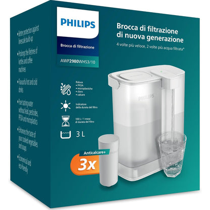 135256 - PHILIPS Bronza Uji me Filtër të Menjëhershëm, 3L – Zvogëlon Gëlqeren dhe Klorin, Përmirëson Shijen e Pijeve të Nxehta – 3x Anti-kalc + Filtër