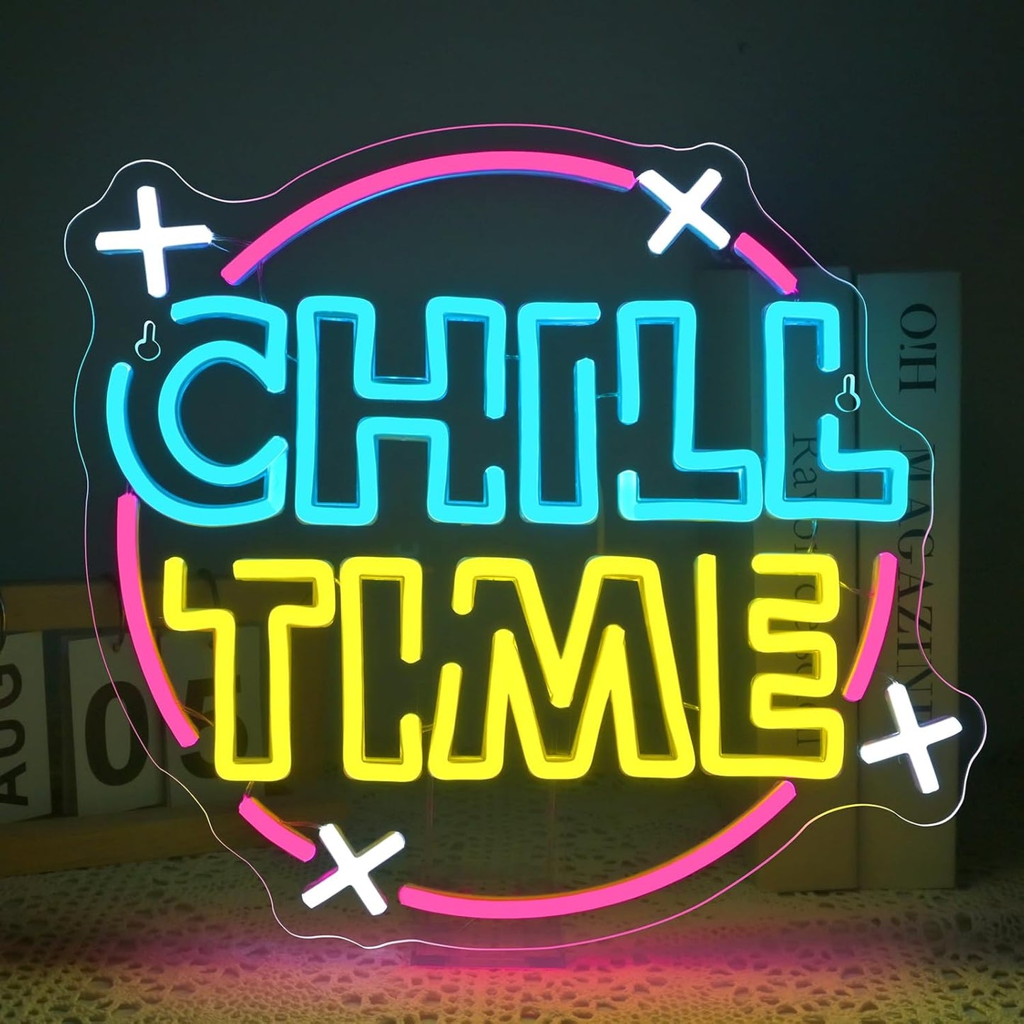 183798 - VYXIN Tabelë Neoni 'Chill Time', me Dritë LED për Dekor Muri, Ideale për Dhoma Adoleshentësh, Dekor Dyqanesh, Kuzhinë, Sallë Ngrenie, Bar ose si Art Muri