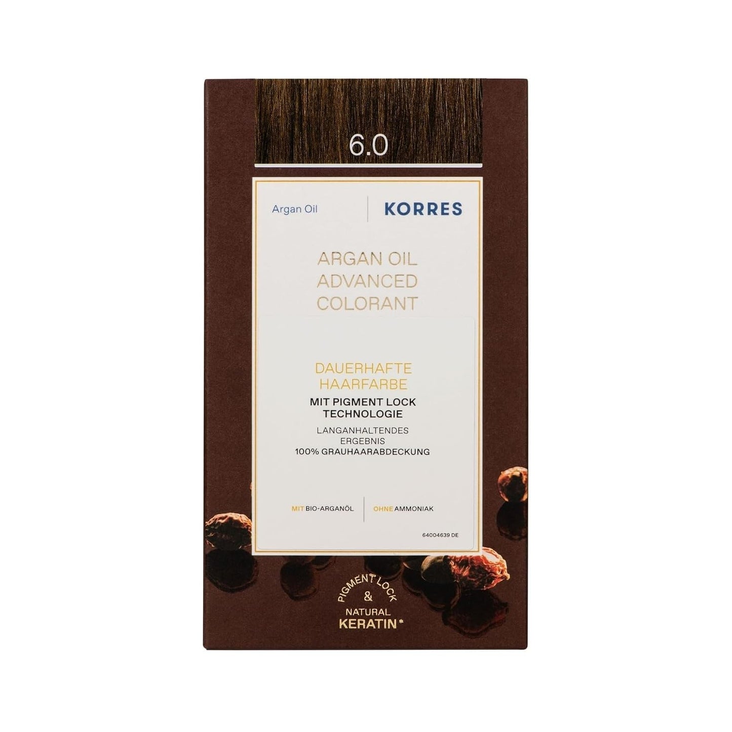 317622 - KORRES Ngjyrues me vaj argani, ngjyrë flokësh pa amoniak, Bjonde e Errët 6.0, mbulim 100% të thinjave, vegan