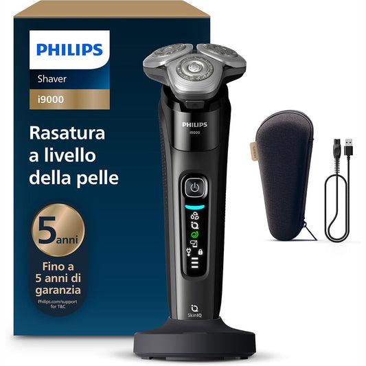 307117 - PHILIPS Makinë rroje elektrike për burra i9000, për lagësht dhe thatë, me makinë prerëse të integruar, e zezë, stacion karikimi dhe çantë udhëtimi (modeli X9000/10)