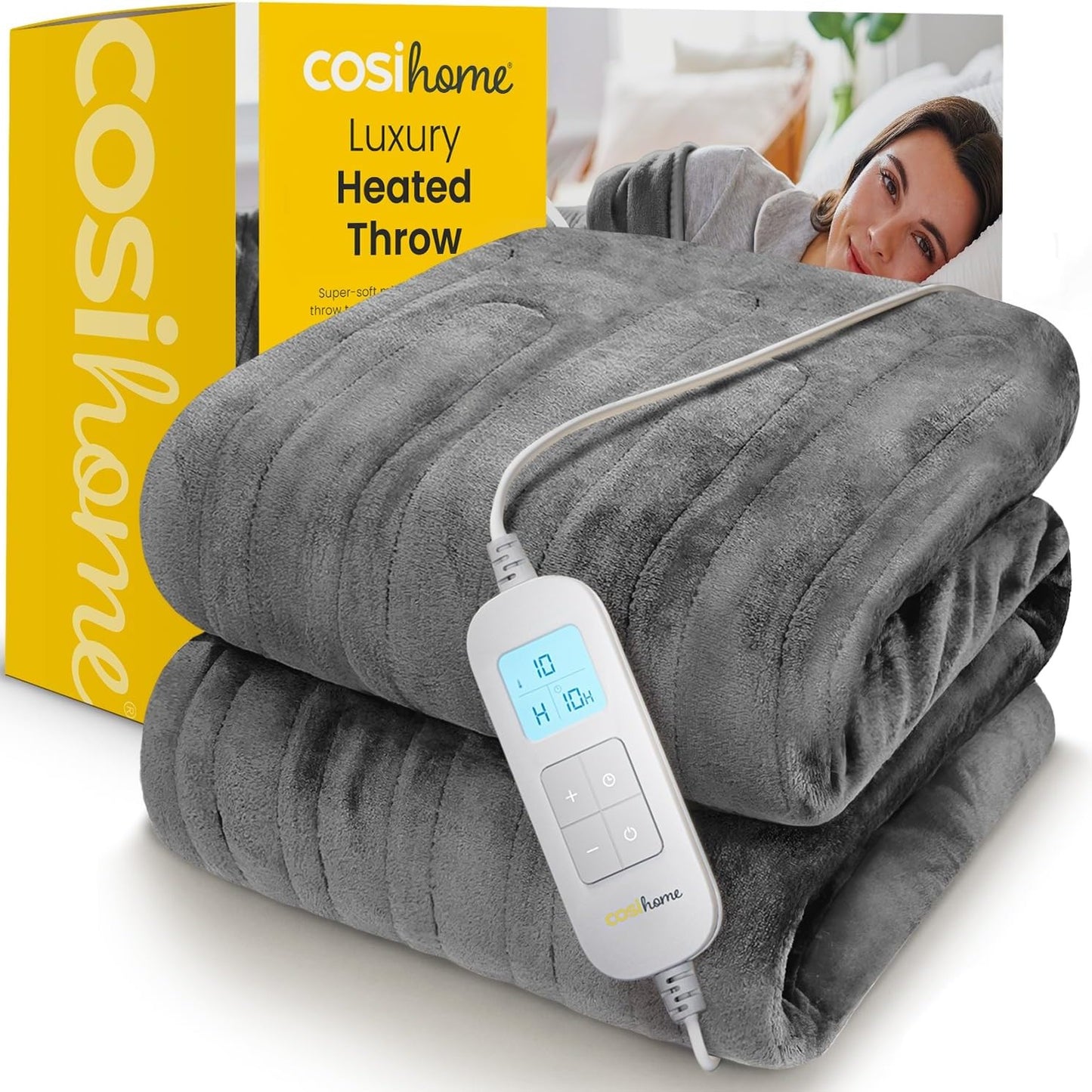 255309 - COSI HOME Batanije e Ngrohtë Luxe - Batanije e Madhe Elektrike me 10 Cilësime Temperature, Kohëmatës 10-orësh, Mbrojtje nga Mbinxehja, Telekomandë Dixhitale, e Larë në Lavatriçe - Gri (180x130 cm)