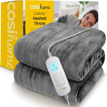 255309 - COSI HOME Batanije e Ngrohtë Luxe - Batanije e Madhe Elektrike me 10 Cilësime Temperature, Kohëmatës 10-orësh, Mbrojtje nga Mbinxehja, Telekomandë Dixhitale, e Larë në Lavatriçe - Gri (180x130 cm)