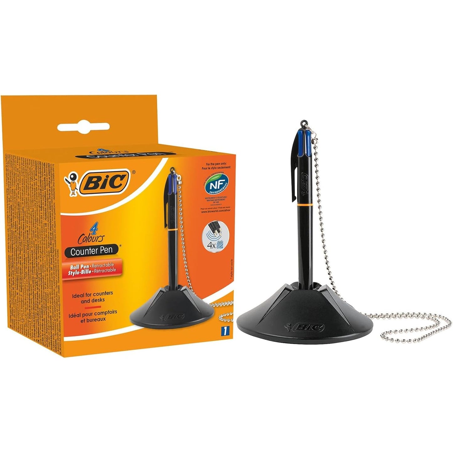 269390 - BIC Stilolaps me 4 Ngjyra - Stilolaps i tërheqshëm me mbështetëse, me majë të mesme (1.0 mm) - i çertifikuar për mjedisin NF - Kuti me 1 copë
