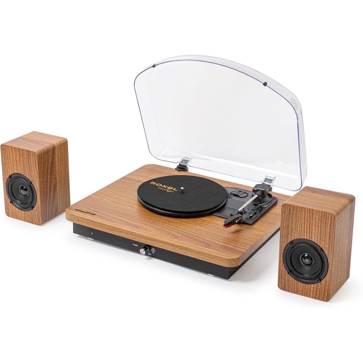 188828 - ROXEL Gramafon VRP-90 me Altoparlantë Stereo, Transmetim Bluetooth, 3 Shpejtësi (33, 45, 78 RPM), Përshtatshëm për 3 Madhësi të Vinilëve (7, 10, 12)