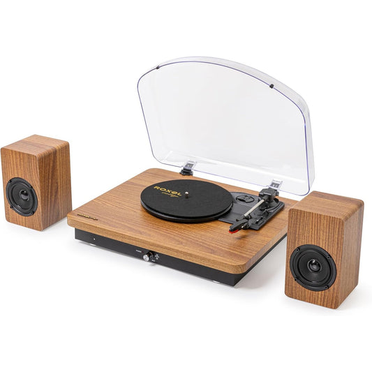 188828 - ROXEL Gramafon VRP-90 me Altoparlantë Stereo, Transmetim Bluetooth, 3 Shpejtësi (33, 45, 78 RPM), Përshtatshëm për 3 Madhësi të Vinilëve (7, 10, 12)