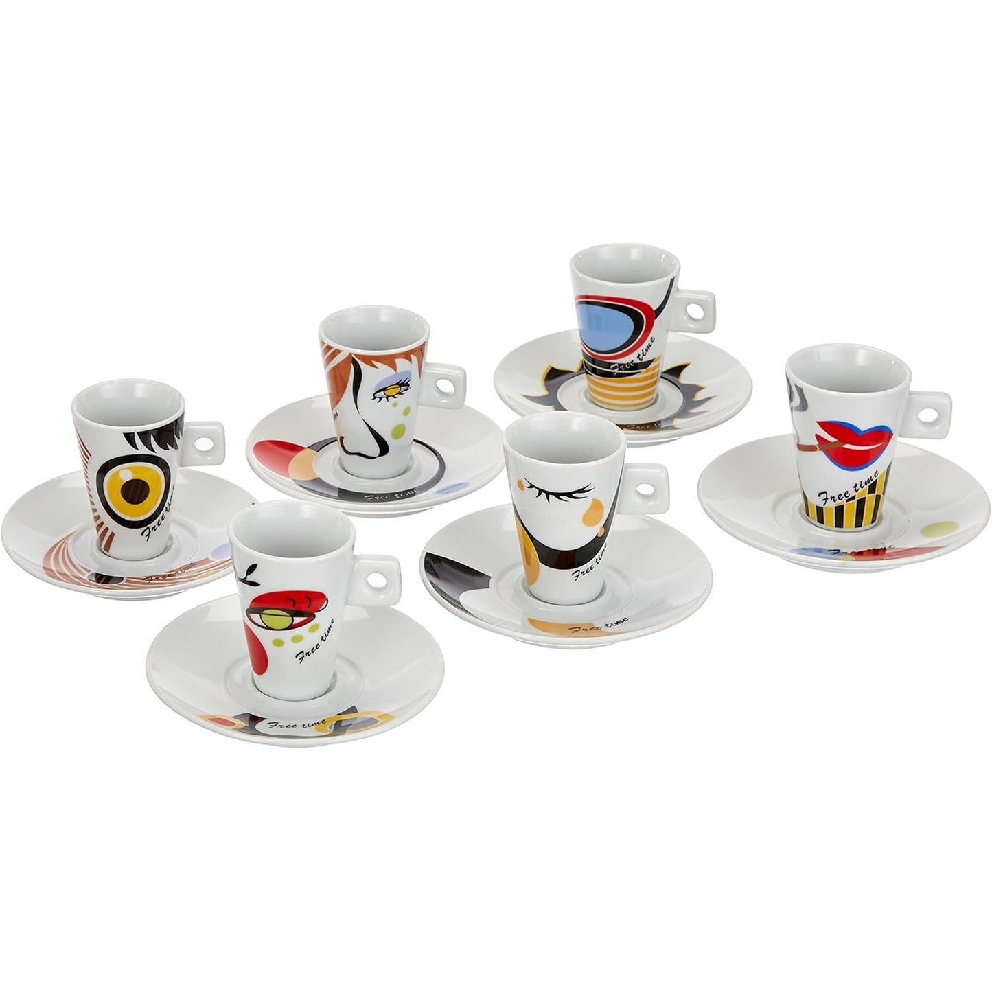 217985 - ZELLER Set filxhanësh për espresso, 12 copë, porcelan, dizajn me fytyra, i bardhë