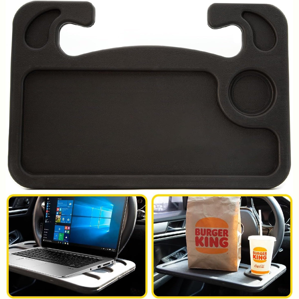 335292 - CUTEQUEEN Tavolinë Timoni Makine 2-në-1 - Mbajtëse Portative Laptop dhe Tavolinë Ngrenie për Makinë, Aksesor i Qëndrueshëm Udhëtimi me Mbajtëse Gote