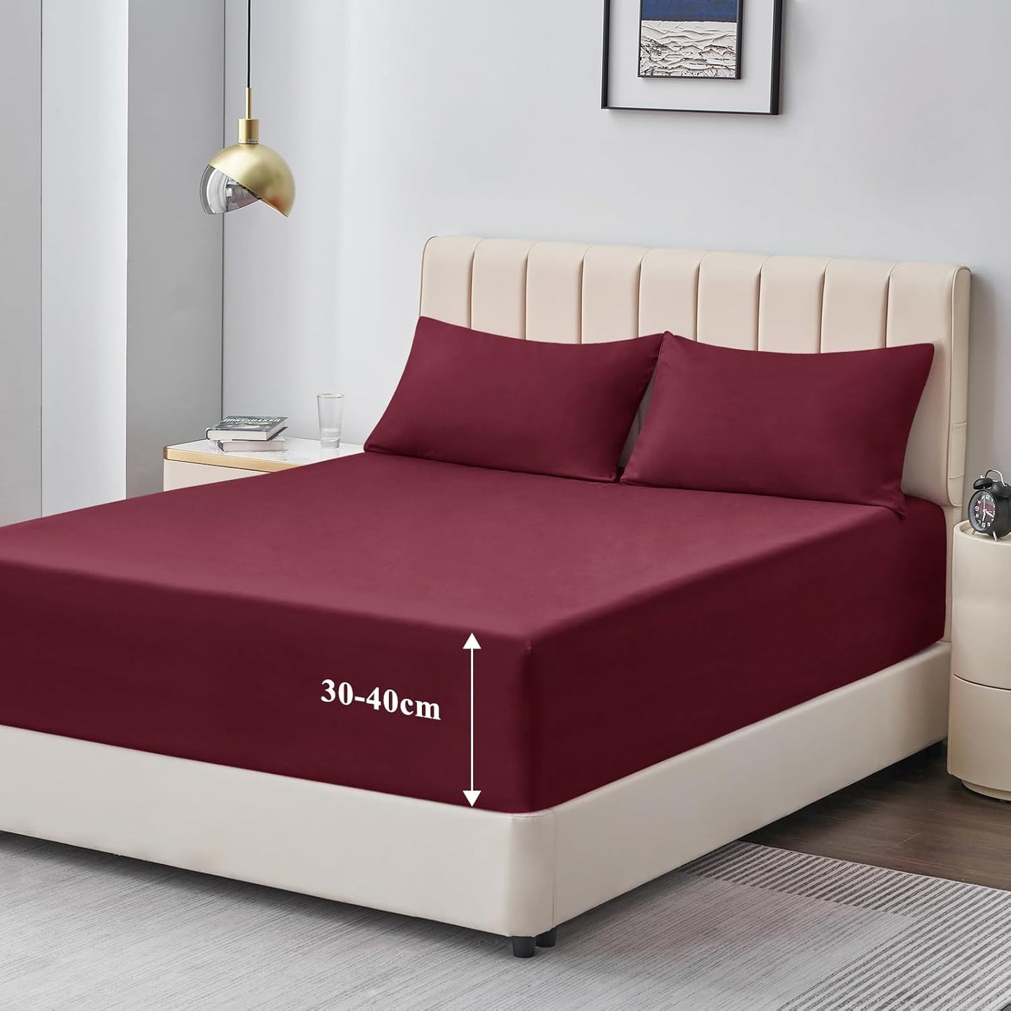 263788 - AISBO Çarçaf i Fiksuar 140x190/200 Deep Pocket 40 cm - Bordo