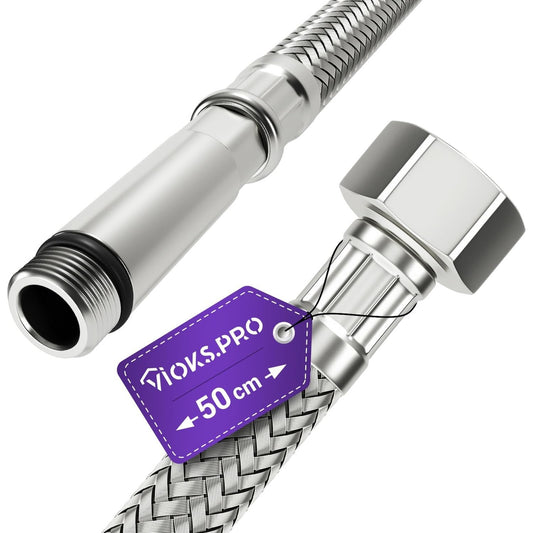 165234 - VIОKS.PRO - Tub Lidhës Fleksibël 1/2" (19.3 mm) ÜM x M10, 50 cm, tub Blinduar për Ujë të Pijshëm, Zgjatim Rubineti