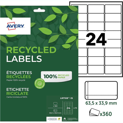 320157 - AVERY - 360 Etiketa të Bardha Vetëngjitëse të Personalizueshme, 100% të Ricikluara, Madhësia 63.5 x 33.9 mm, Printim me Lazer dhe me Bojë