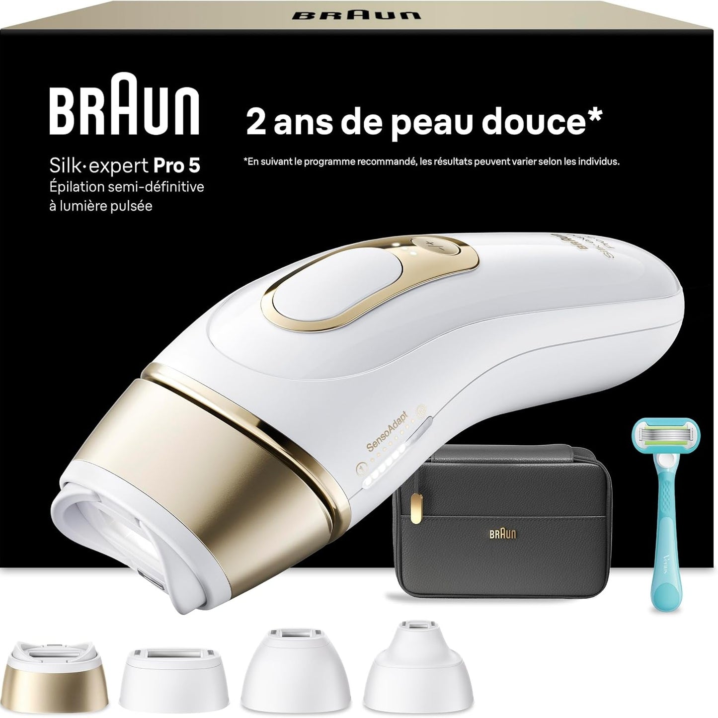 320835 - BRAUN Epilateur Lumiere Pulsee Silk·expert Pro 5 PL5431, 100-240V, 50/60Hz, Blanc et Or
