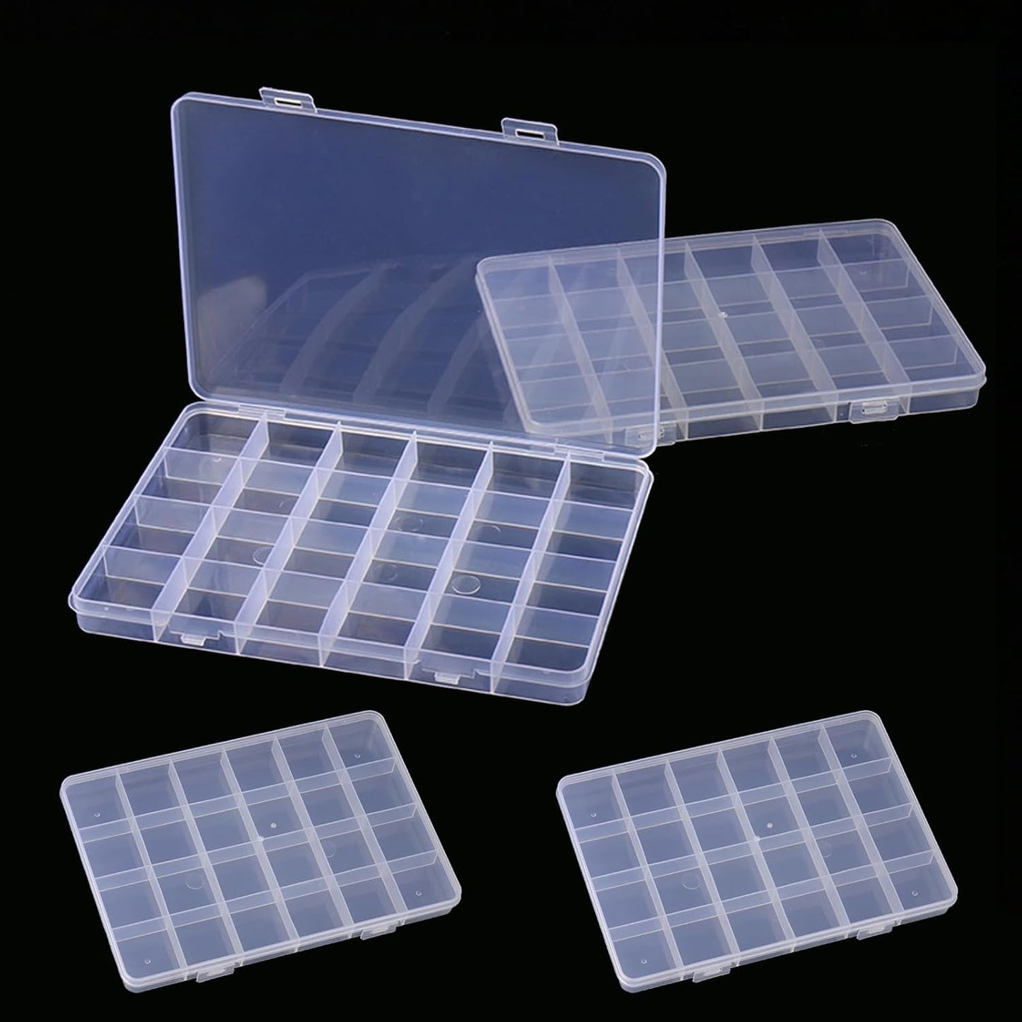229994 - SET ME 4 PJESË NUTABEVR ME 24 KUTI TRANSPARENTE KLASIFIKIMI NË FORMË RRJETE PËR PJESË TË VOGLA, KUTI ORGANIZUESE BIZHUTERISH, PËR VATHË, RRUAZA, RUJTJE, FURNIZIME ZYRE, PLASTIKË LEGO, KUTI KARREMASH PESHIMI, VIDA.
