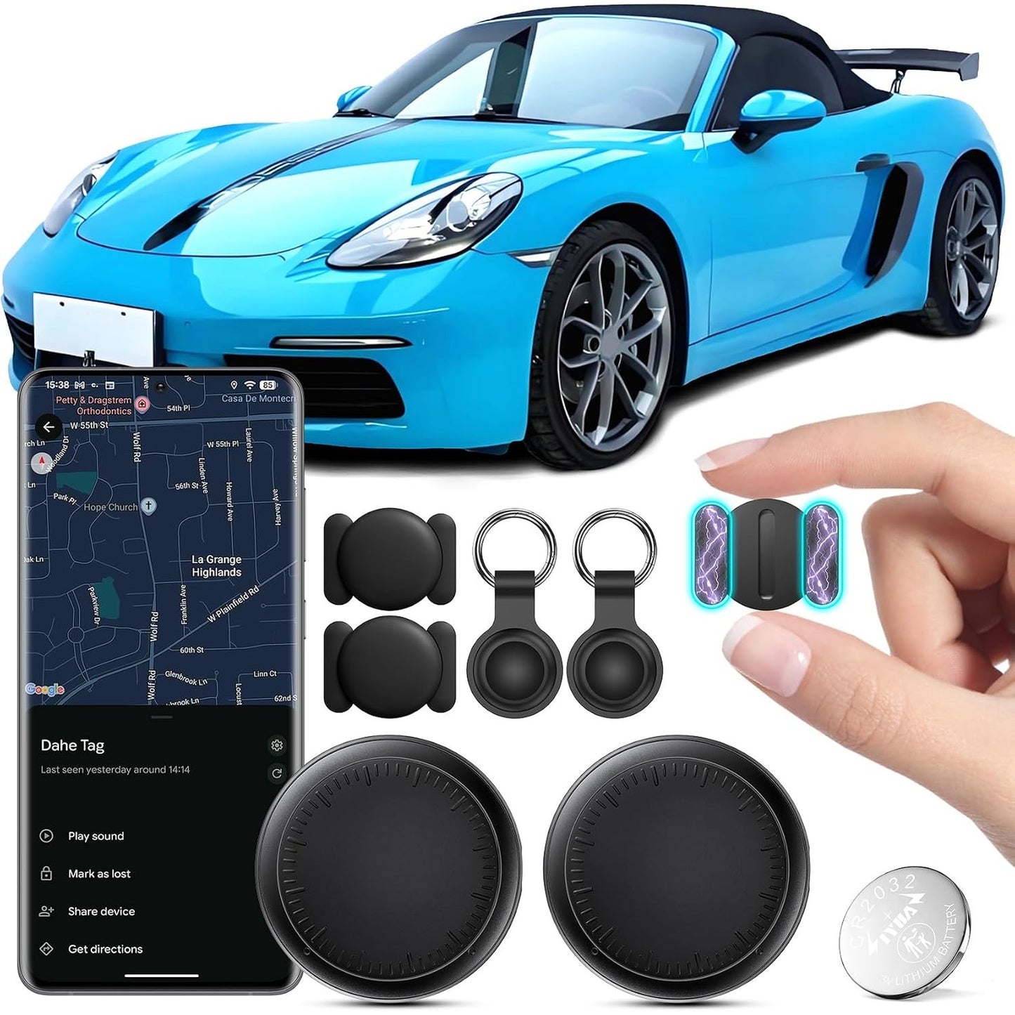 268557 - Gjurmues GPS për Automjete, 2 copë, gjurmues ajri Android, pajtueshëm me Google Find Hub, lokatorë objektesh Bluetooth, gjurmues magnetik i fshehur për makina dhe motoçikleta