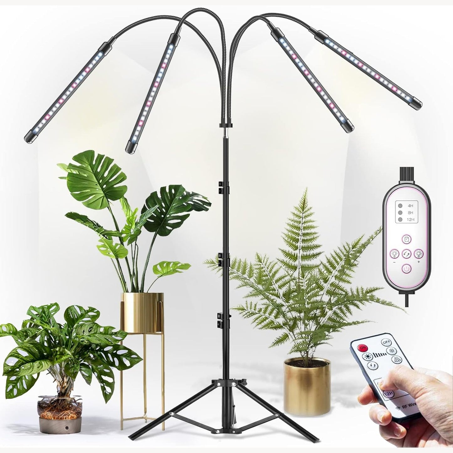 221678 - CXhome Llambë LED për Bimë Hortikulturore, llambë dyshemeje 15.7-43.3", 4 në 1 e kuqe/blu, Kontrollues RF, 3 mënyra ndriçimi, 10 nivele shkëlqimi