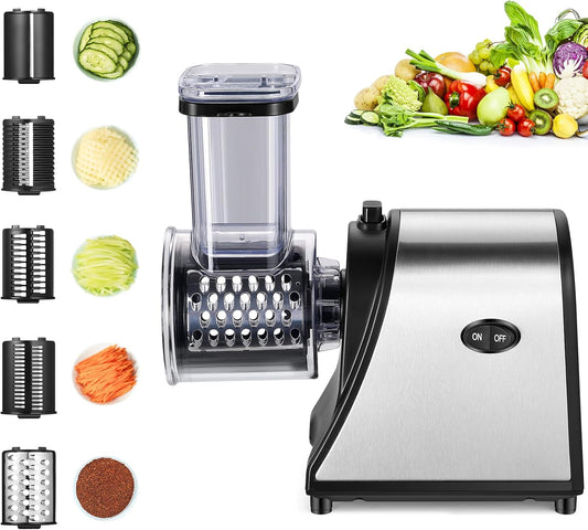 260107 - Prerëse elektrike perimesh, çelik inox, 250W, rende djathi, shumëfunksionale, 5 tehe për perime të ndryshme (L)