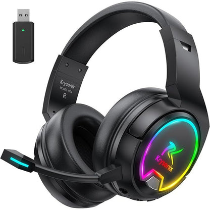 276534 - KRYZENIX Kufje Lojërash Pa Tel PG4 2.4GHz për PS4, PS5, PC, Mac, Switch, 48H me Mikrofon që Anulon Zhurmën, Kufje Bluetooth Pa Tel me Drita LED, Tingull Rrethues, të Zeza