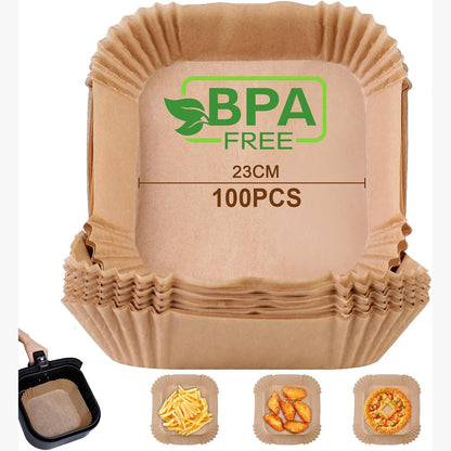 247540 - AiQInu Letër pergamenë për skuqëse ajri, 100 copë, 23 cm, pa BPA, jo-ngjitëse, për 3-8L