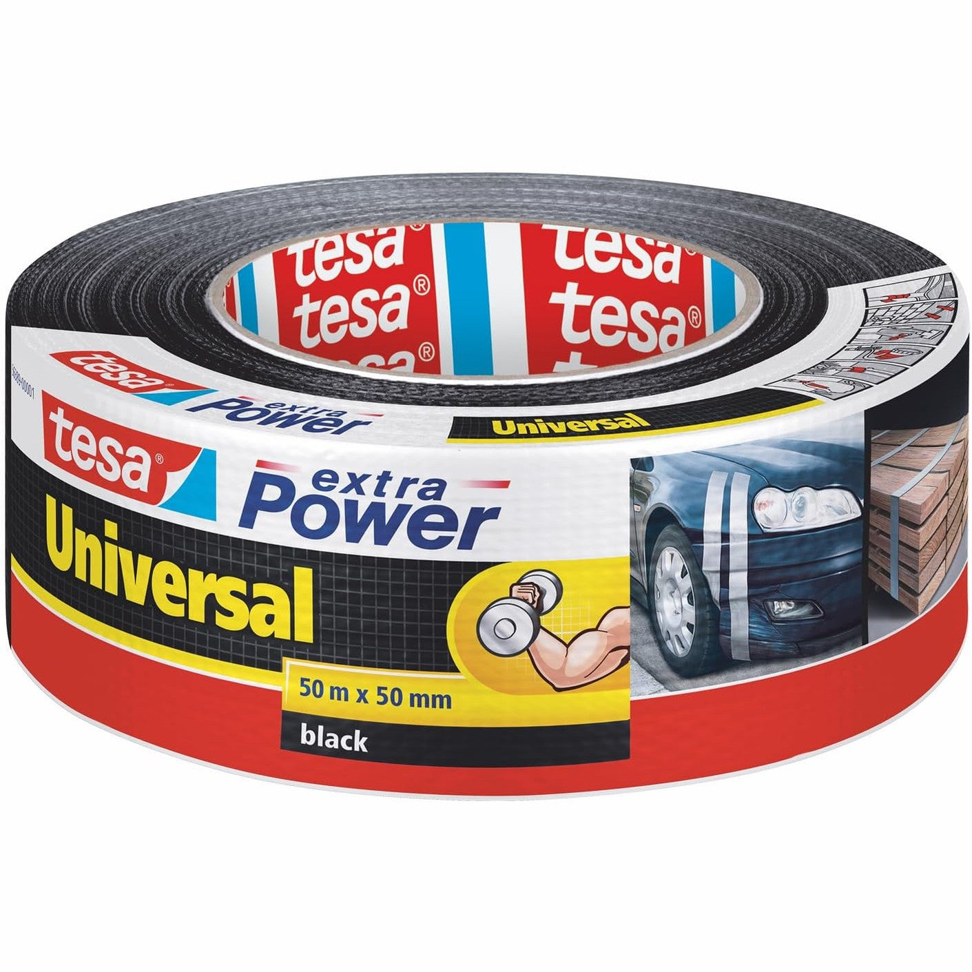 289213 - tesa Shirit ngjitës extra Power Universal prej pëlhure, i përforcuar për riparim, fiksim, bashkim, përforcim, vulosje, E zezë, 50 m x 50 mm