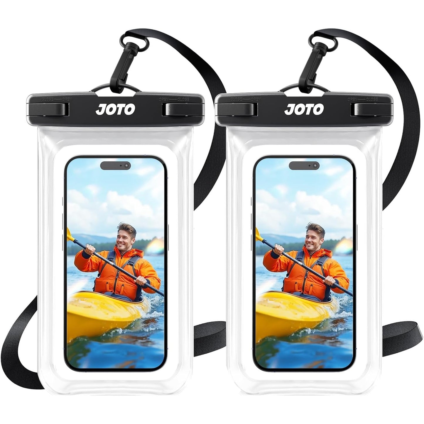 276995 - JOTO Mbështjellëse telefoni 2 copë IPX8 e papërshkueshme nga uji për iPhone 17, 16, 15, 14, 13, 12, 11 Pro, Max, Galaxy S24, S23, A15, Xiaomi deri në 7 inç - E qartë
