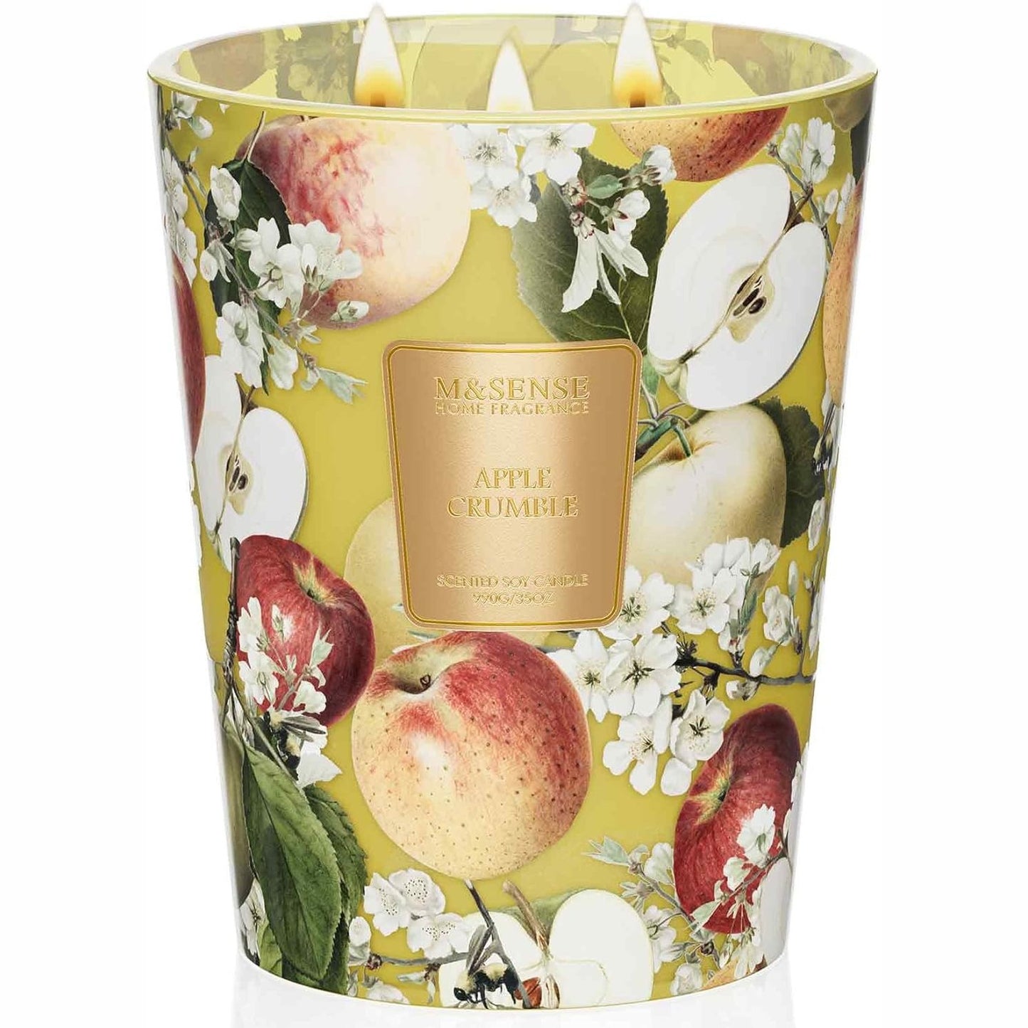 213750 - M&SENSE Qiri i madh me aromë molle dhe kanelle në gotë me 3 fitila, djegie e pastër, kohë djegieje 150 orë, qiri me aromë vaniljeje
