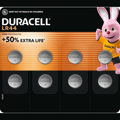 274536 - DURACELL Bateri LR44 me butona (8 copë), 1.5 V (A76, V13GA, 76A)