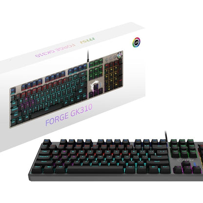 295159 - MSI MSI Forge GK310 - ÇELËS TË KUQ Tastiera Mekanike për Lojëra - Çelës mekanik i kuq (linear), taste ergonomike, bazë jo-rrëshqitëse, RGB LED, USB 2.0 - Madhësi standarde