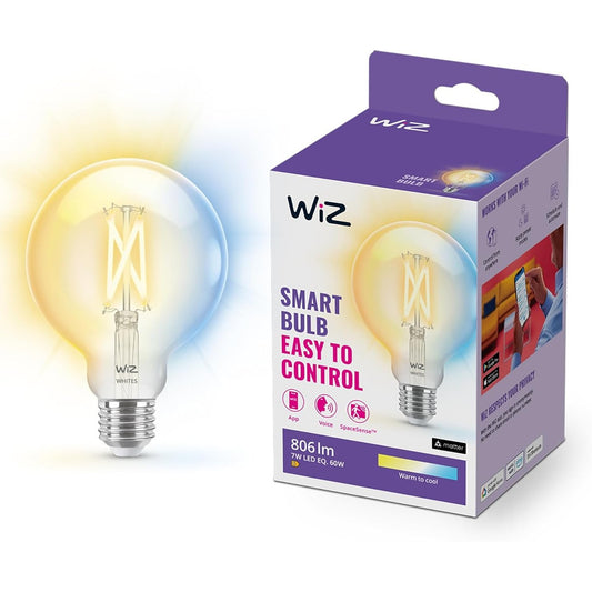 137601 - LLAMBË WIZ - Llambë e zgjuar WiFi, Dritë e Bardhë me Errësim, Filamenti, E27, 7W, Teknologji SpaceSense, Kontrolli me Zë (përshtatet me Alexa, Apple HomeKit, Google Home)