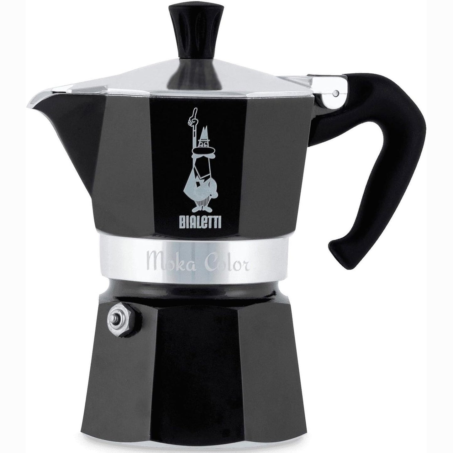 293374 - BIALETTI Moka Color Makinë ekspreso ikonike në sobë, bën kafe autentike italiane, enë Moka me 3 gota (130 ml), alumini, e zezë