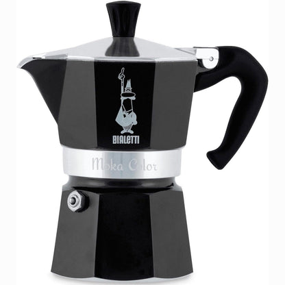 293374 - BIALETTI Moka Color Makinë ekspreso ikonike në sobë, bën kafe autentike italiane, enë Moka me 3 gota (130 ml), alumini, e zezë