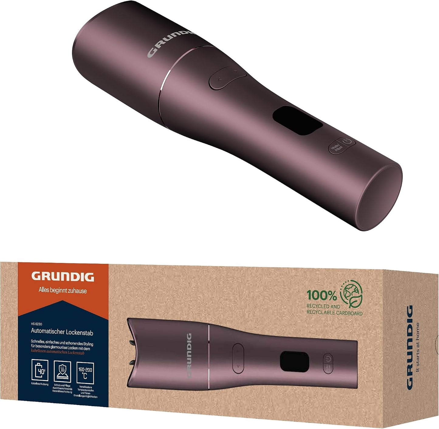 315800 - Grundig EasyCurl hekur automatik për kaçurrela (HS 6230, 3 cilësime temperature, veshje qeramike, kohëmatës, LCD, vjollcë)
