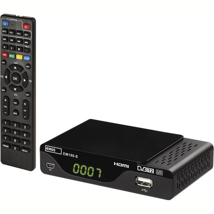 295211 - EMOS Marrës DVB-T2 HD H.265 HEVC, Lidhje USB, HDMI, SCART, Koaksiale, Telekomandë, Sensor Infra të Kuq, PVR, Media Player, Funksion EPG, 1080p