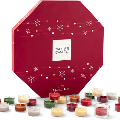 175409 - YANKEE CANDLE Kalendari i Adventit 2025, Seti i Qirinjve Aromatikë me 24 Llamba Çaji dhe 1 Mbajtëse Llambash Çaji, Dhuratë për Gra
