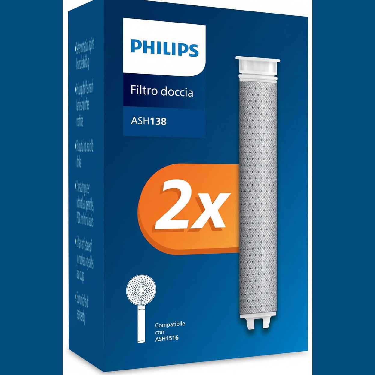 183855 - PHILIPS - Kokë dushi me filtra uji, Pako me 2 filtra zëvendësues, Largon klorin dhe grimcat e mëdha, Kapacitet filtri 1 muaj