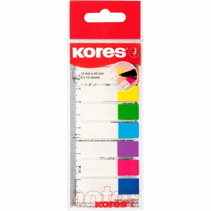 267392 - Kores Shënues faqesh transparent në formë flamuri, shirita ngjitës të errët, 12 x 45 mm, pako me 8 ngjyra për 15 shirita secila