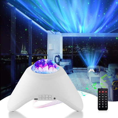 224947 - PROJEKTOR LED me Qiell Yjor për Fëmijë dhe të Rritur, Projektor Galaxy i Dritave Veriore me Altoparlantë Bluetooth dhe Zhurmë të Bardhë