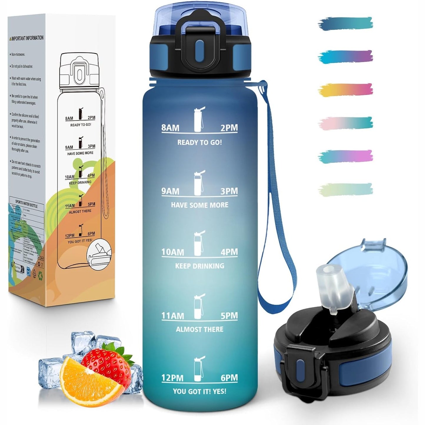 256631 - MULBIJEO Shishe uji 1L, e papërshkueshme nga rrjedhjet, me pipëz, e ripërdorshme, me shkallë kohore dhe slogane motivuese, për palestër, shkollë, çiklizëm, aktivitete në natyrë