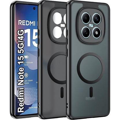 269530 - EFCOTUO Mbështjellës magnetik për Xiaomi Redmi Note 15 4G/5G, i pajtueshëm me MagSafe, silikoni fleksibël + mbulesë e hollë transparente mat prej akriliku (e zezë)
