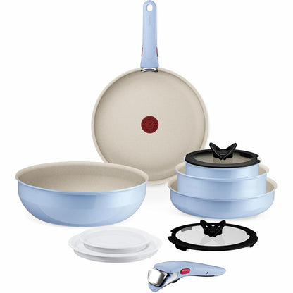 292158 - TEFAL Set enësh gatimi Ingenio Serenity me 11 pjesë – set i palosshëm dhe që kursen hapësirë, i bërë prej alumini, shtresë jo ngjitëse Mineralia, dorezë e lëvizshme, i përshtatshëm për të gjitha llojet e sobave, përfshirë induksionin, Calm Blue